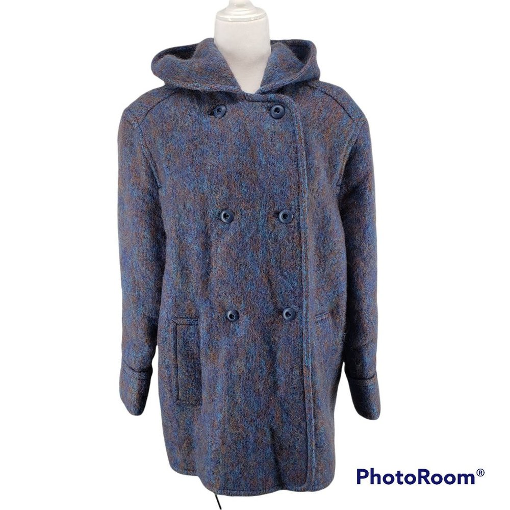 COPY - Vintage Donegal Design Mohar/wool hooded  double breasted coat.